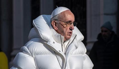 foto van paus met pufferjas  nep een grap met een waarschuwing