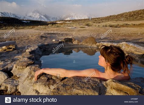 Woman Relaxing In Hot Spring Mammoth Lakes Region