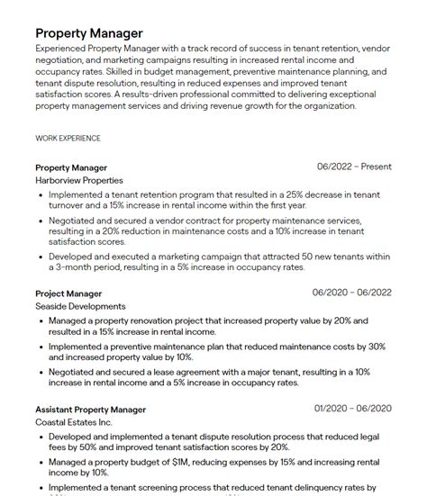 property manager resume examples  guidance