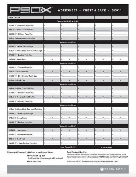P90x Workout Sheets P90x Chest And Back Free Pdf Download With