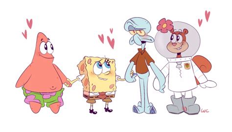 spongebob and patrick and squidward and sandy spongebob