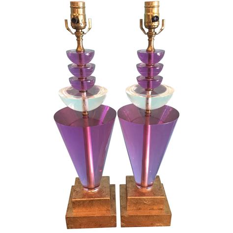 pair  lucite table lamps  van teal signed  sale  stdibs