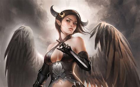 art girl light angel horn of the blade wings hd wallpaper
