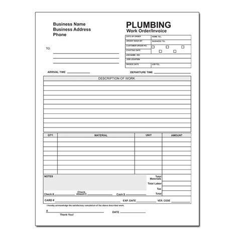 plumbing work order invoice boiler installation plumbing contractor