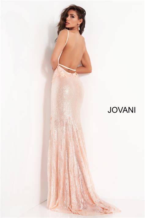 jovani 1012 cream spaghetti strap floral fitted dress