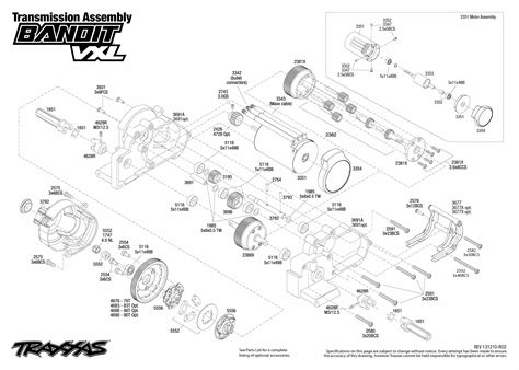 traxxas bandit vxl  transmission assembly exploded view traxxas