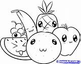 Coloring Fruit Food Drawing Cute Kawaii Draw Pages Cartoon Step Fruits Chain Print Kids Watermelon Foods Fast Printable Color Plate sketch template