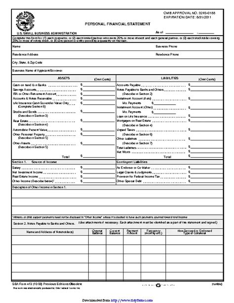 personal financial statement blank form pdfsimpli