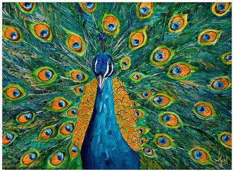 canvas proud peacock acrylic painting