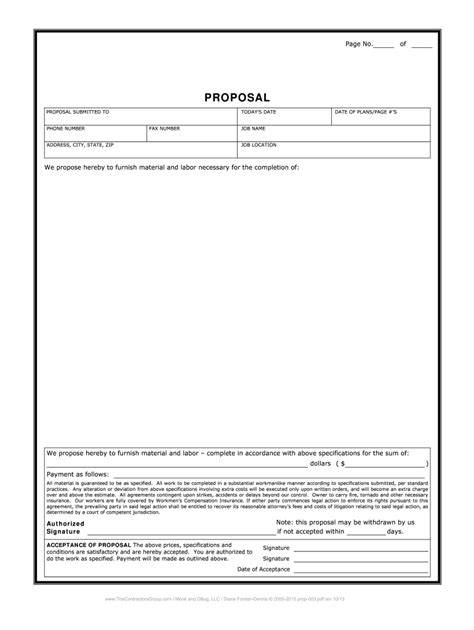 printable bid proposal forms   contractor proposal template
