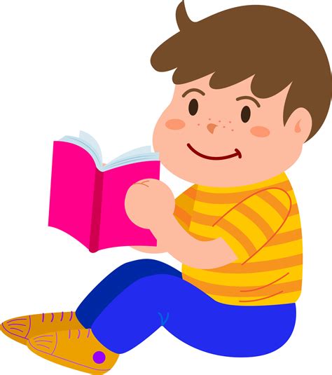 kids cartoon character reading  drawing  png