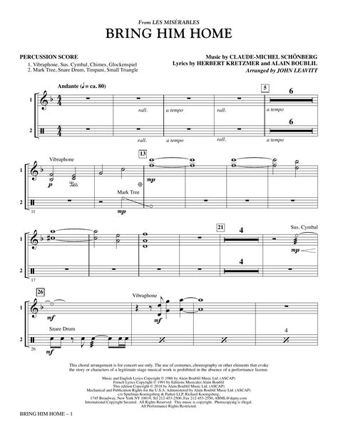 bring  home  les miserables arr john leavitt percussion score partituras boublil