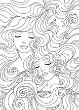 Coloring Pages Women Adult Adults Books Hair Beautiful Crazy Zentangles sketch template