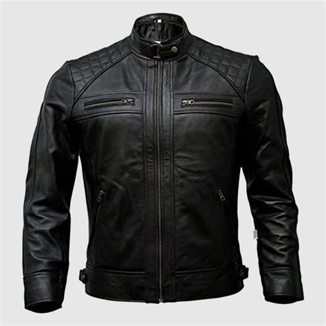 mens genuine leather biker jacket black motorcycle jackets