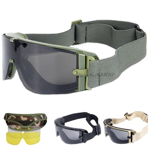 Military Tactical Glasses 3 Lens Ballistic Windproof Uv Protect Eyewear