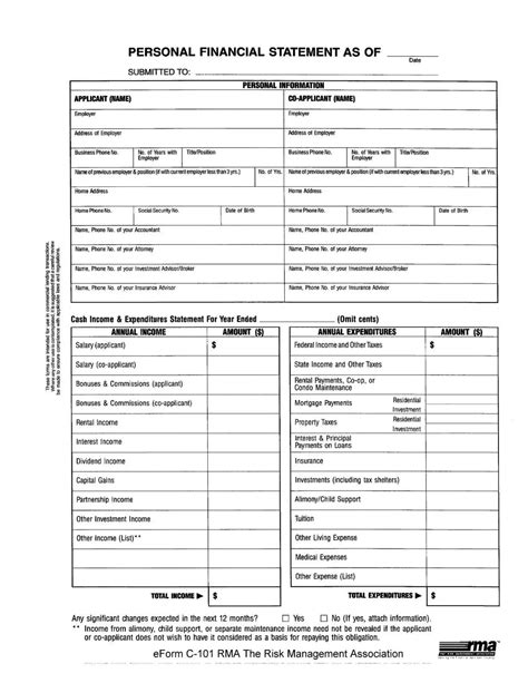 rma personal financial statement  form formspal