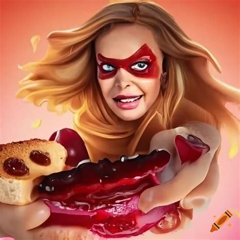 Blonde Mom Superhero Preparing Peanut Butter And Jelly Sandwich On Craiyon