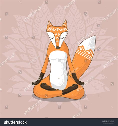 cute fox sitting  yoga lotus pose  relaxing stock vector
