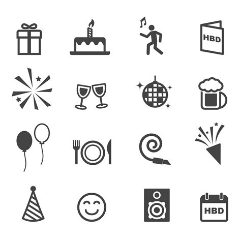 birthday party icons  vector art  vecteezy