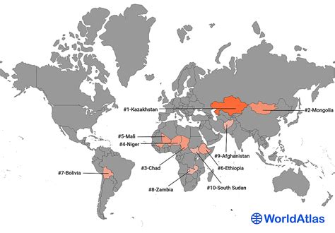 largest landlocked countries   world worldatlas