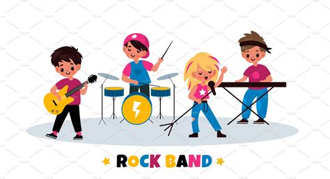 kids rock band children  conce graphics creative market