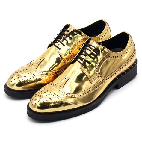 gold leather shoes men classic bullock mirror carved mens shoes genuine leather mens dress shoes