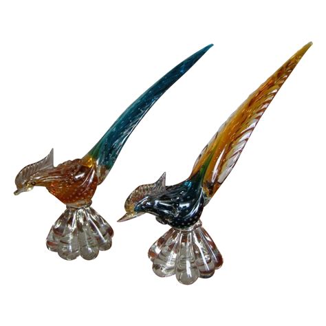 Vintage Pair Of Venetian Murano Glass Large Bird Figurines