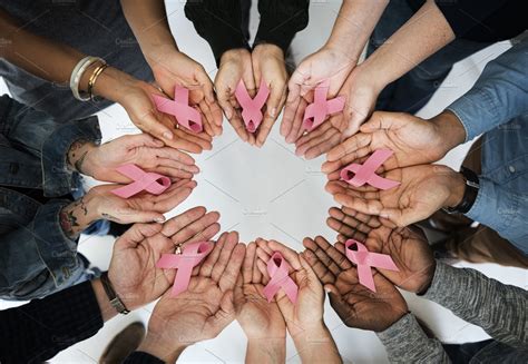Diverse Hands Holding Pink Ribbon Containing Expression Person And