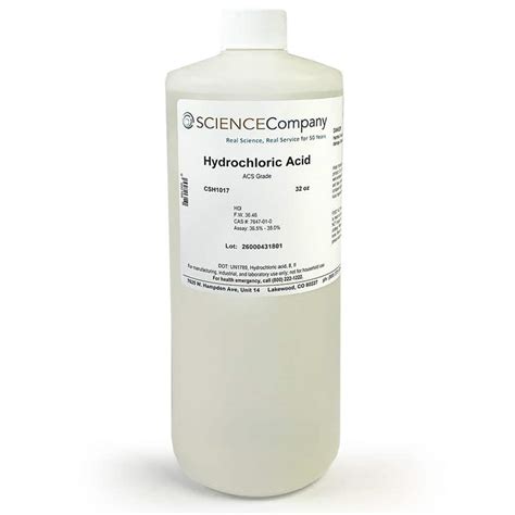 concentrated hydrochloric acid oz  sale buy   science