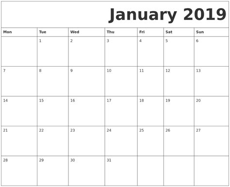 print calender start monday blank  calendar printable
