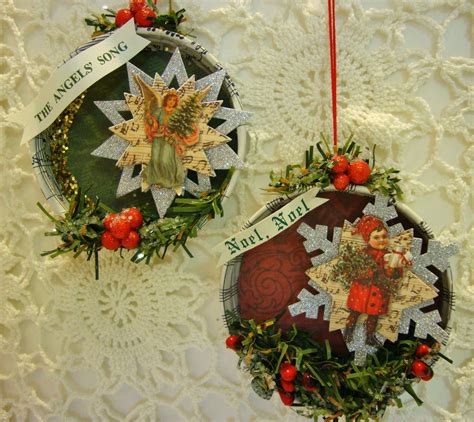 Shabby Tea Party Mason Jar Lid Christmas Tree Ornaments