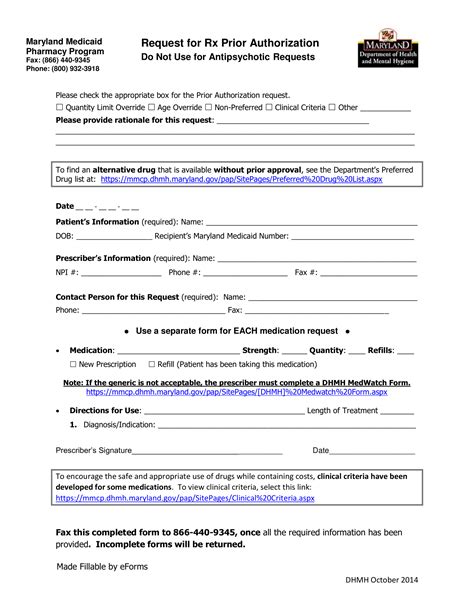 Free Maryland Medicaid Prior Rx Authorization Form Pdf – Eforms