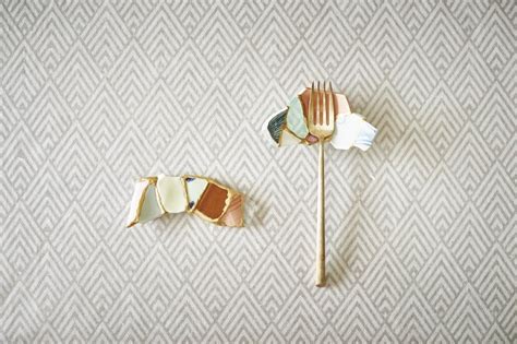 ceramic shards found on beach are turned into chopstick rests using