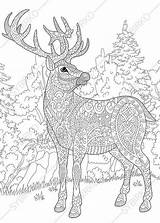Coloring Pages Deer Christmas Adult Zentangle Reindeer Book Animal Stylized Printable Stress Cartoon Sketch Antistress Emblem Drawn Shirt Hand Logo sketch template