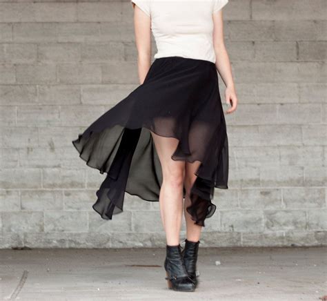 hi lo hem skirt storm black sheer silk chiffon modern minimalist