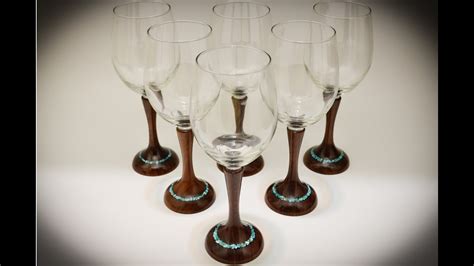 Woodturning Wood Stem Wine Glass With Turquoise Inlay
