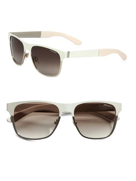 saint laurent metal rectangular sunglasses in white for men lyst