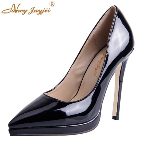 classic black patent leather plain shoes platform women pointed toe