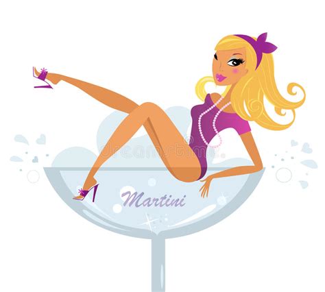 Pinup Blond Girl In Pink Bikini In Martini Glass Stock Vector