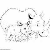 Rhino Baby Drawing Coloring Pages Outline Rhinoceros Cartoon Colouring Mom Getdrawings Color Save Choose Board sketch template