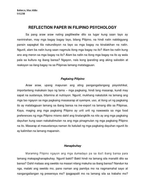 halimbawa ng reflection paper sa filipino