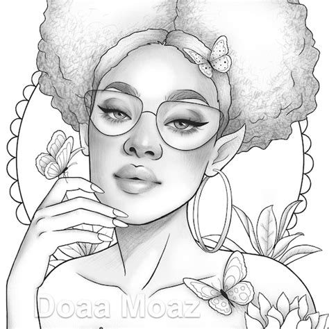 printable coloring page black girl floral butterfly portrait etsy