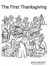 Thanksgiving Coloring Pages First Feast Drawing Pilgrims Color Native Adults Americans Printable Dinner Print Adult Drawings Book Printcolorfun Printables Kids sketch template