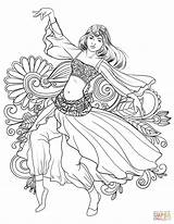 Coloring Woman Dancing Gypsy Pages Dance Drawing Belly Para Colorear Dancer Printable Dibujos Pintar Arabic Mandalas Mujeres árabe Supercoloring Retratos sketch template