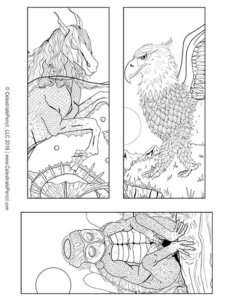 colorable bookmarks mythical creatures printable etsy