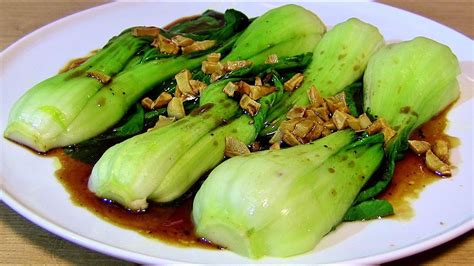 Pak Choi Blanched And Fried With Oyster Sauce Crispy Garlic A Quick