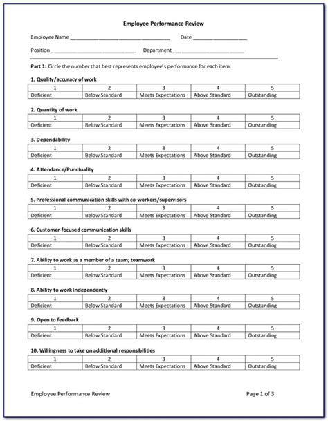 employee performance review form  form resume examples