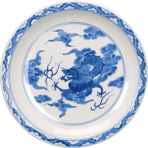 japanese blue  white porcelain plate   dragon pattern circa  bearraven  ruby lane