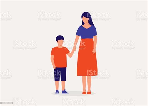 mother holding her sons hand stock illustration download image now