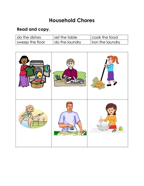 household chores interactive worksheet elementary school materials school subjects elementary
